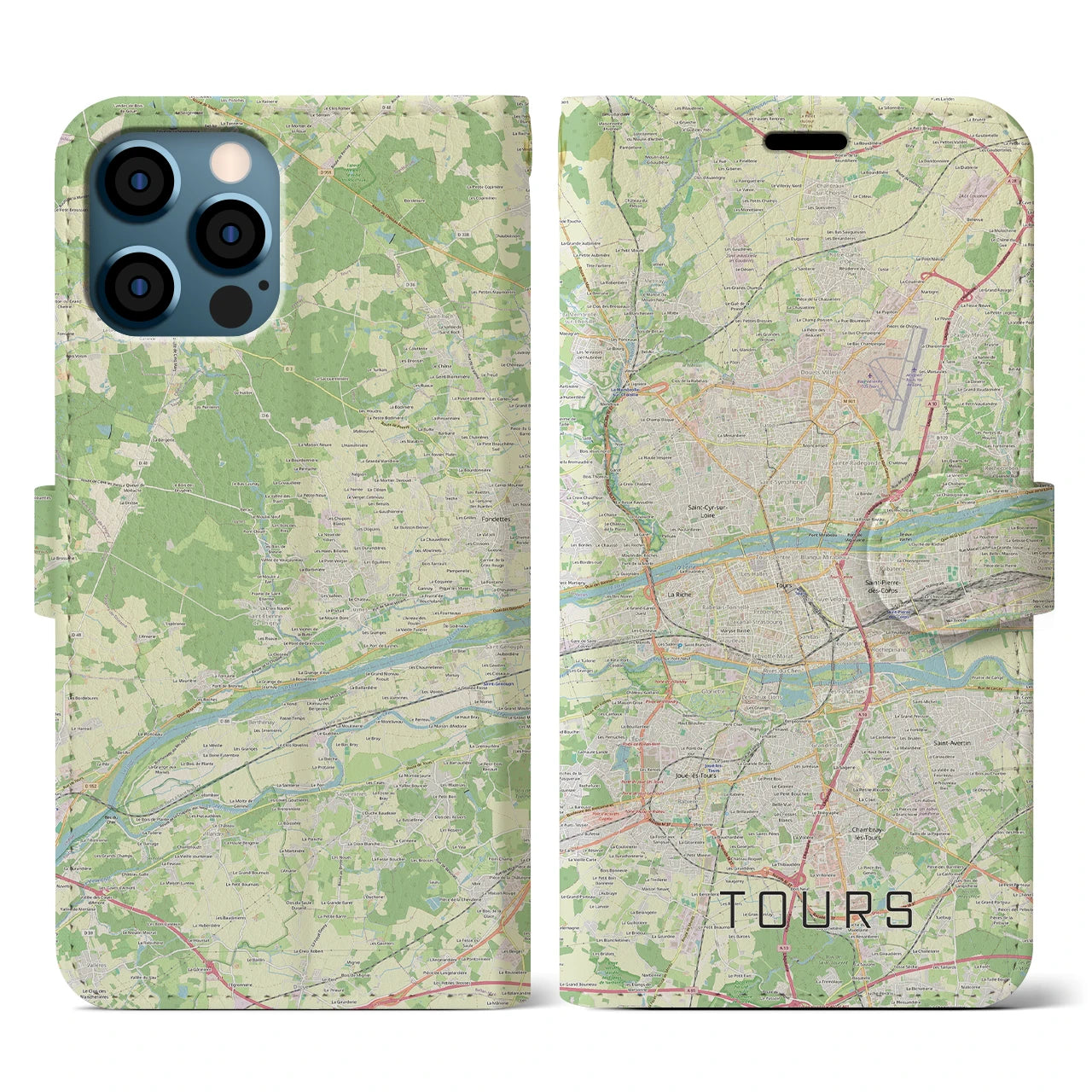 【トゥール（フランス）】地図柄iPhoneケース（手帳タイプ）ナチュラル・iPhone 12 / 12 Pro 用