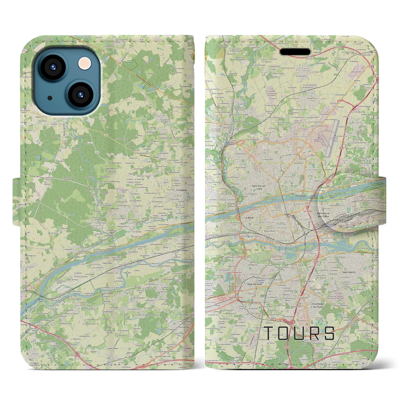 【トゥール（フランス）】地図柄iPhoneケース（手帳タイプ）ナチュラル・iPhone 13 用