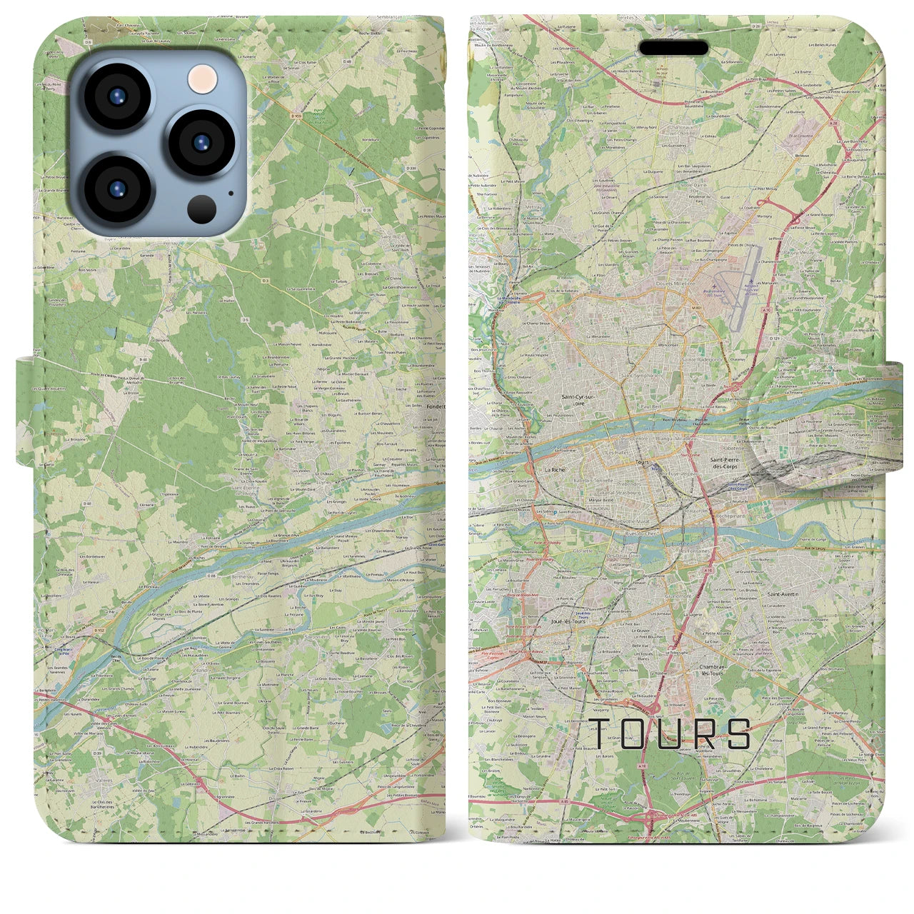 【トゥール（フランス）】地図柄iPhoneケース（手帳タイプ）ナチュラル・iPhone 13 Pro Max 用