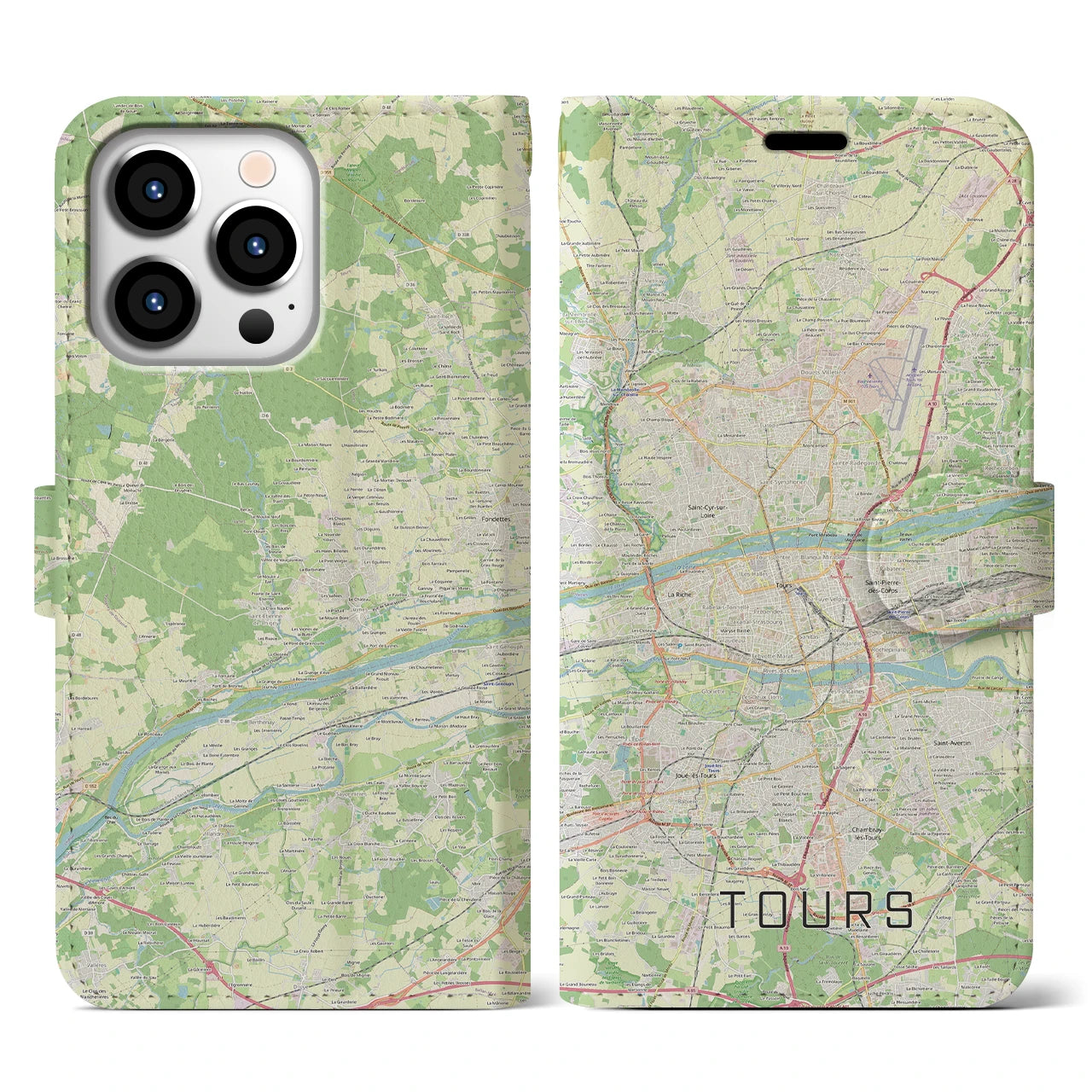 【トゥール（フランス）】地図柄iPhoneケース（手帳タイプ）ナチュラル・iPhone 13 Pro 用