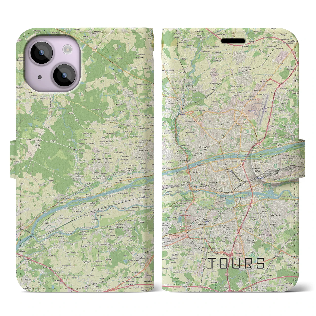 【トゥール（フランス）】地図柄iPhoneケース（手帳タイプ）ナチュラル・iPhone 14 用