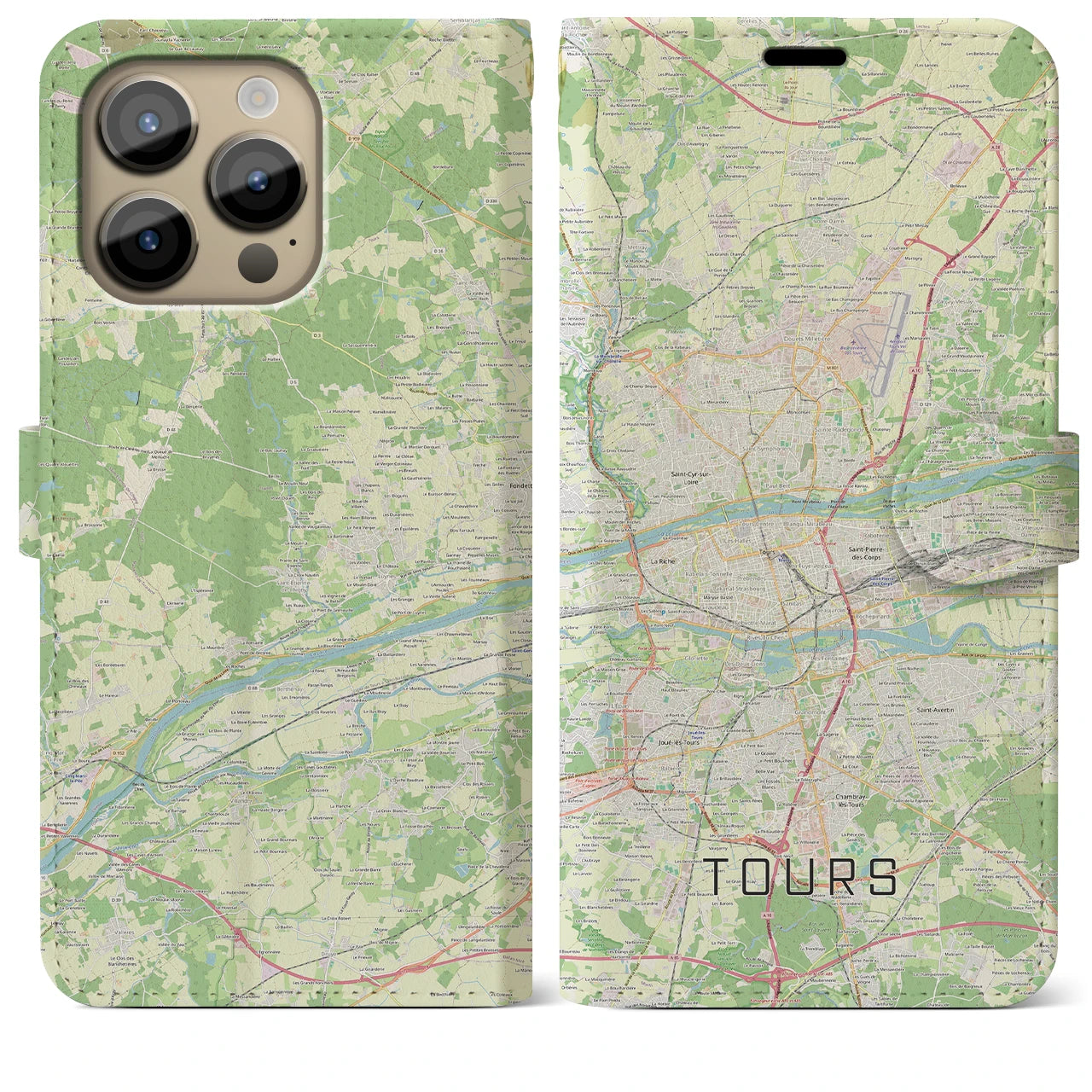 【トゥール（フランス）】地図柄iPhoneケース（手帳タイプ）ナチュラル・iPhone 14 Pro Max 用