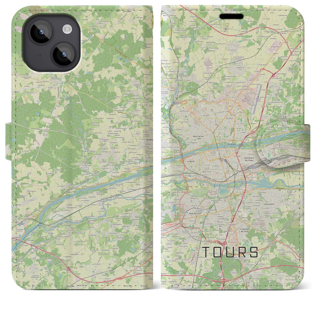 【トゥール（フランス）】地図柄iPhoneケース（手帳タイプ）ナチュラル・iPhone 14 Plus 用