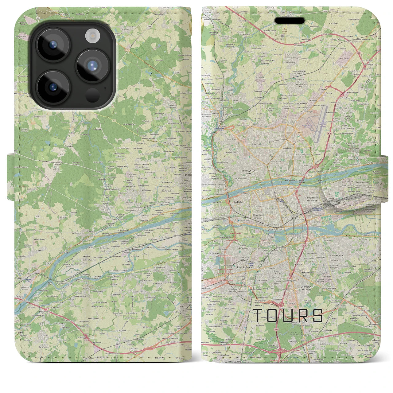 【トゥール（フランス）】地図柄iPhoneケース（手帳タイプ）ナチュラル・iPhone 15 Pro Max 用