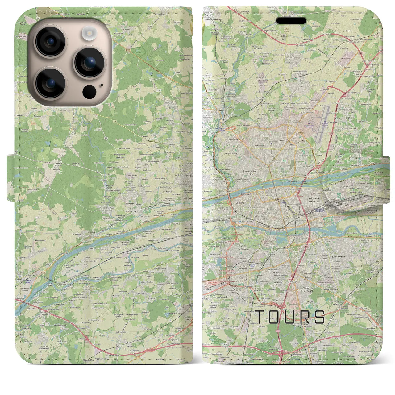 【トゥール（フランス）】地図柄iPhoneケース（手帳タイプ）ナチュラル・iPhone 16 Plus 用