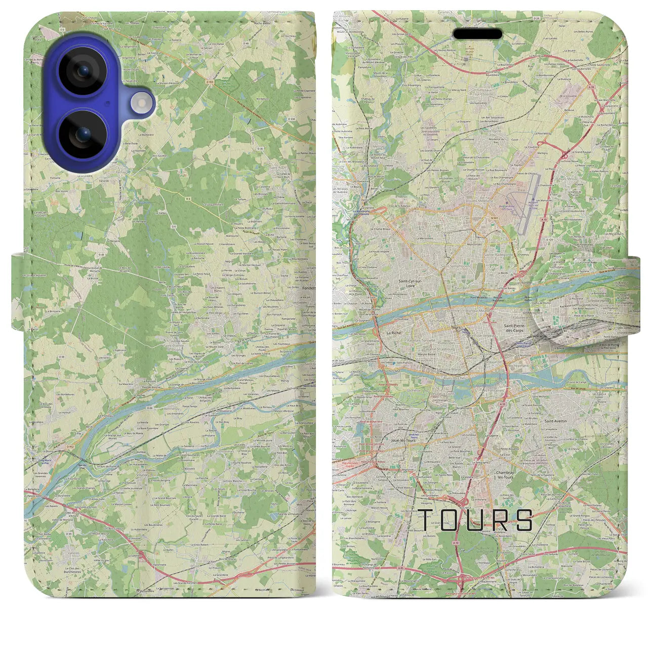 【トゥール（フランス）】地図柄iPhoneケース（手帳タイプ）ナチュラル・iPhone 16 Pro Max 用