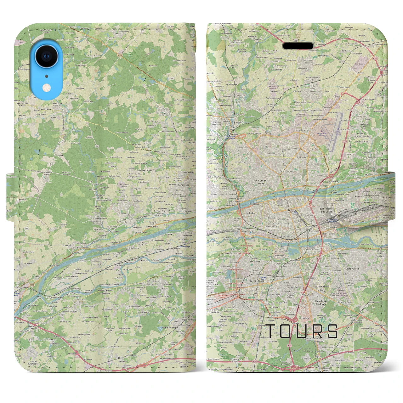 【トゥール（フランス）】地図柄iPhoneケース（手帳タイプ）ナチュラル・iPhone XR 用