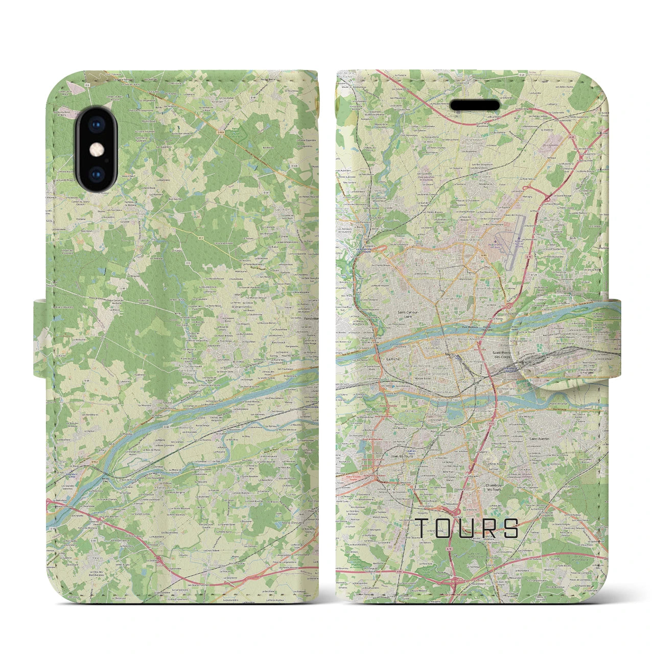 【トゥール（フランス）】地図柄iPhoneケース（手帳タイプ）ナチュラル・iPhone XS / X 用