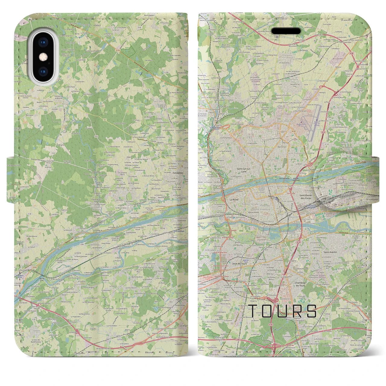 【トゥール（フランス）】地図柄iPhoneケース（手帳タイプ）ナチュラル・iPhone XS Max 用