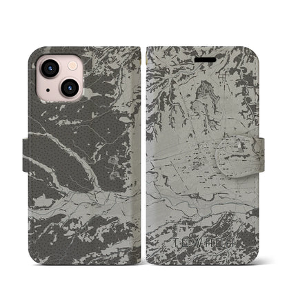 【十和田（青森県）】地図柄iPhoneケース（手帳タイプ）モノトーン・iPhone 13 mini 用