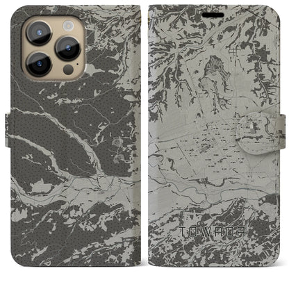 【十和田（青森県）】地図柄iPhoneケース（手帳タイプ）モノトーン・iPhone 14 Pro Max 用