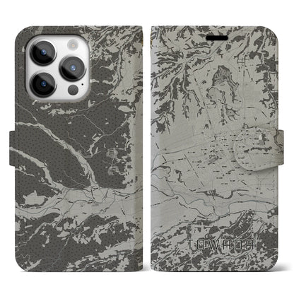 【十和田（青森県）】地図柄iPhoneケース（手帳タイプ）モノトーン・iPhone 14 Pro 用