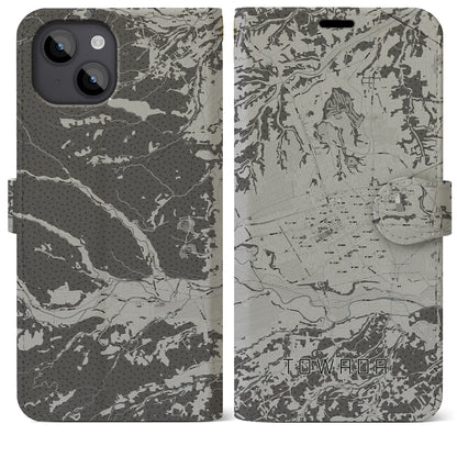 【十和田（青森県）】地図柄iPhoneケース（手帳タイプ）モノトーン・iPhone 14 Plus 用