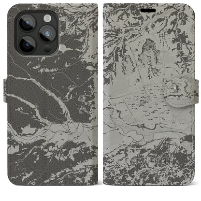 【十和田（青森県）】地図柄iPhoneケース（手帳タイプ）モノトーン・iPhone 15 Pro Max 用