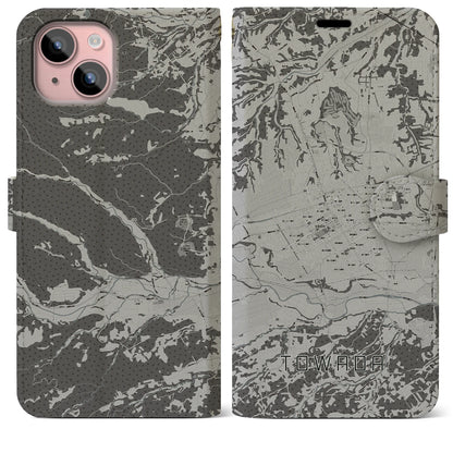 【十和田（青森県）】地図柄iPhoneケース（手帳タイプ）モノトーン・iPhone 15 Plus 用