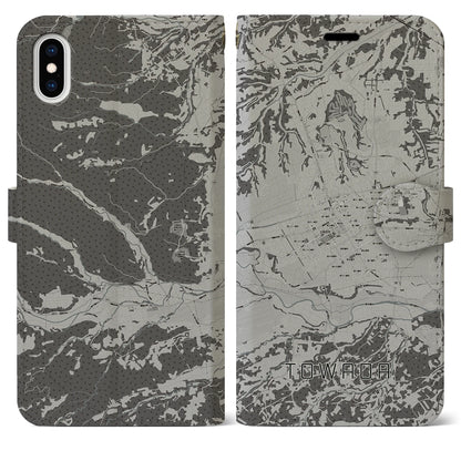 【十和田（青森県）】地図柄iPhoneケース（手帳タイプ）モノトーン・iPhone XS Max 用