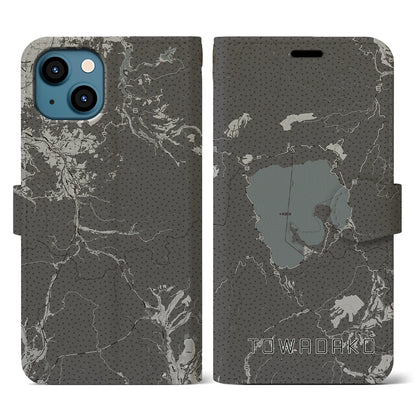 【十和田湖（青森県）】地図柄iPhoneケース（手帳タイプ）モノトーン・iPhone 13 用