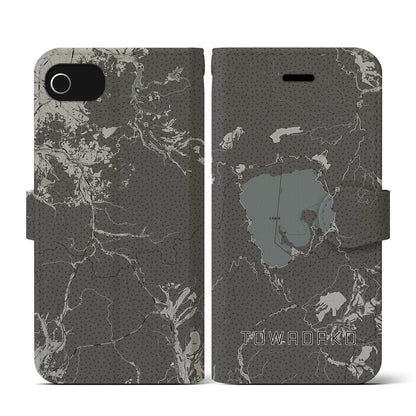 【十和田湖（青森県）】地図柄iPhoneケース（手帳タイプ）モノトーン・iPhone SE（第3 / 第2世代） / 8 / 7 / 6s / 6 用