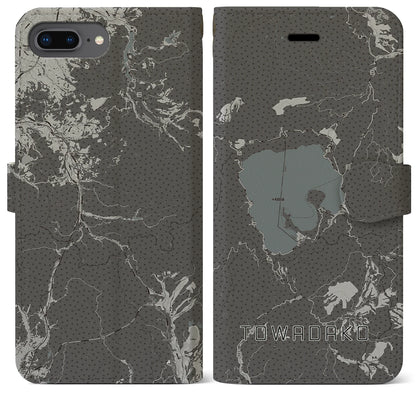 【十和田湖（青森県）】地図柄iPhoneケース（手帳タイプ）モノトーン・iPhone 8Plus /7Plus / 6sPlus / 6Plus 用