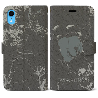 【十和田湖（青森県）】地図柄iPhoneケース（手帳タイプ）モノトーン・iPhone XR 用