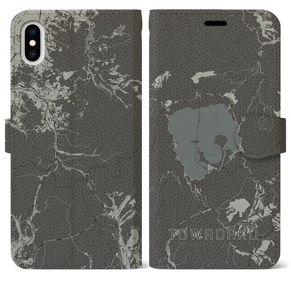 【十和田湖（青森県）】地図柄iPhoneケース（手帳タイプ）モノトーン・iPhone XS Max 用