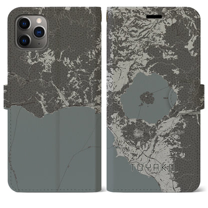 【洞爺湖（北海道）】地図柄iPhoneケース（手帳タイプ）モノトーン・iPhone 11 Pro Max 用