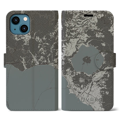 【洞爺湖（北海道）】地図柄iPhoneケース（手帳タイプ）モノトーン・iPhone 13 用