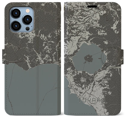 【洞爺湖（北海道）】地図柄iPhoneケース（手帳タイプ）モノトーン・iPhone 13 Pro Max 用