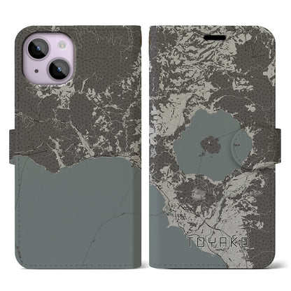 【洞爺湖（北海道）】地図柄iPhoneケース（手帳タイプ）モノトーン・iPhone 14 用