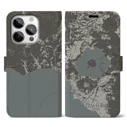 【洞爺湖（北海道）】地図柄iPhoneケース（手帳タイプ）モノトーン・iPhone 14 Pro 用