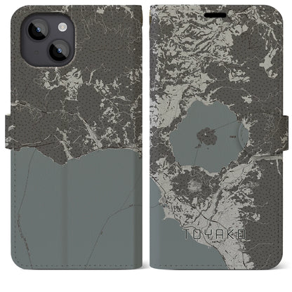 【洞爺湖（北海道）】地図柄iPhoneケース（手帳タイプ）モノトーン・iPhone 14 Plus 用