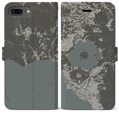 【洞爺湖（北海道）】地図柄iPhoneケース（手帳タイプ）モノトーン・iPhone 8Plus /7Plus / 6sPlus / 6Plus 用