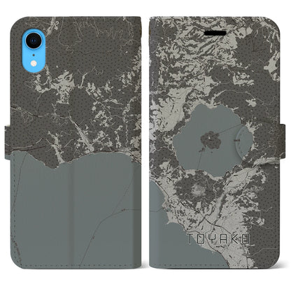 【洞爺湖（北海道）】地図柄iPhoneケース（手帳タイプ）モノトーン・iPhone XR 用