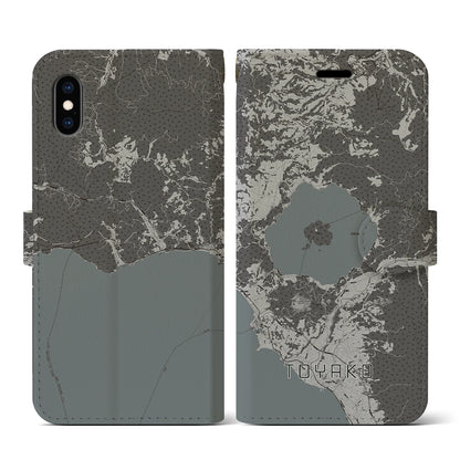 【洞爺湖（北海道）】地図柄iPhoneケース（手帳タイプ）モノトーン・iPhone XS / X 用