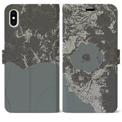 【洞爺湖（北海道）】地図柄iPhoneケース（手帳タイプ）モノトーン・iPhone XS Max 用