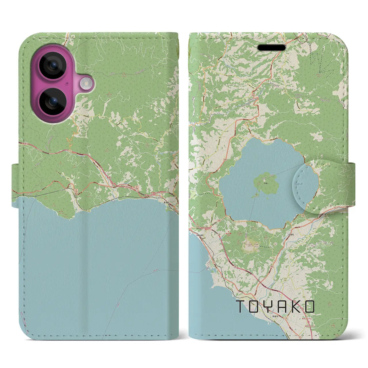 【洞爺湖（北海道）】地図柄iPhoneケース（手帳タイプ）ナチュラル・iPhone 16 Pro 用