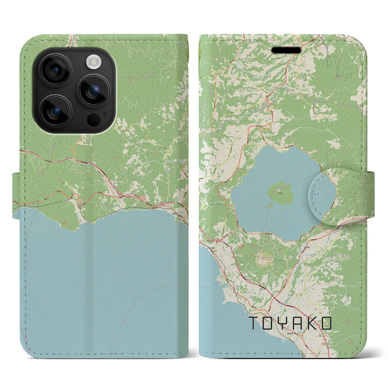 【洞爺湖（北海道）】地図柄iPhoneケース（手帳タイプ）ナチュラル・iPhone 16 用