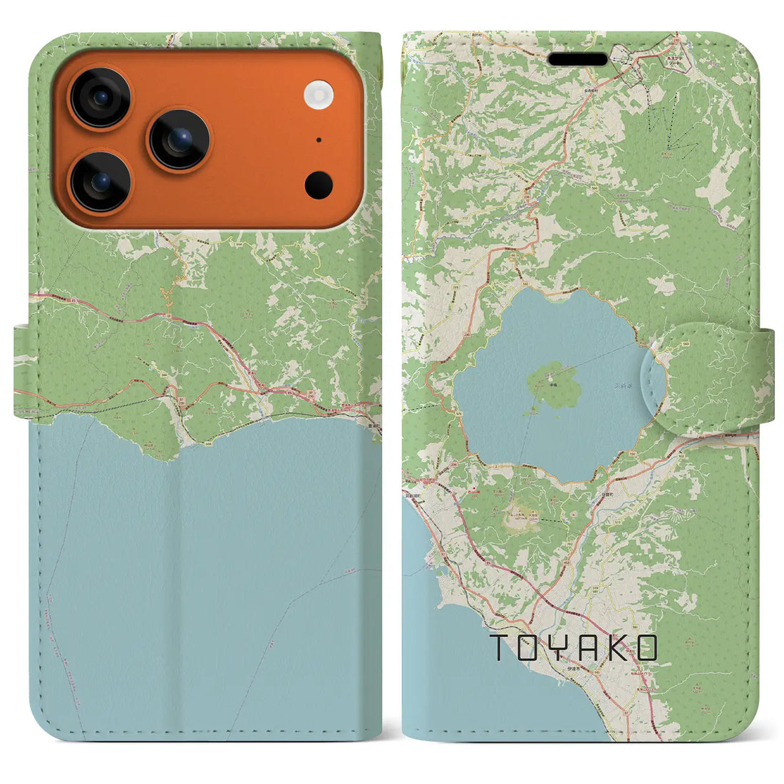 【洞爺湖（北海道）】地図柄iPhoneケース（手帳タイプ）モノトーン・iPhone 17 Pro Max 用