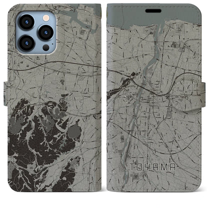 【富山（富山県）】地図柄iPhoneケース（手帳タイプ）モノトーン・iPhone 13 Pro Max 用