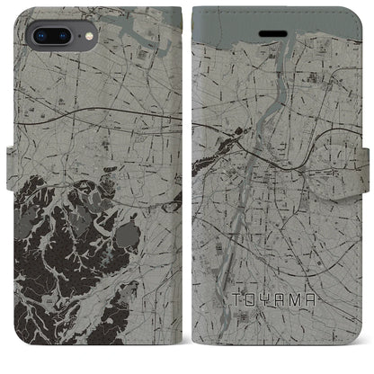 【富山（富山県）】地図柄iPhoneケース（手帳タイプ）モノトーン・iPhone 8Plus /7Plus / 6sPlus / 6Plus 用