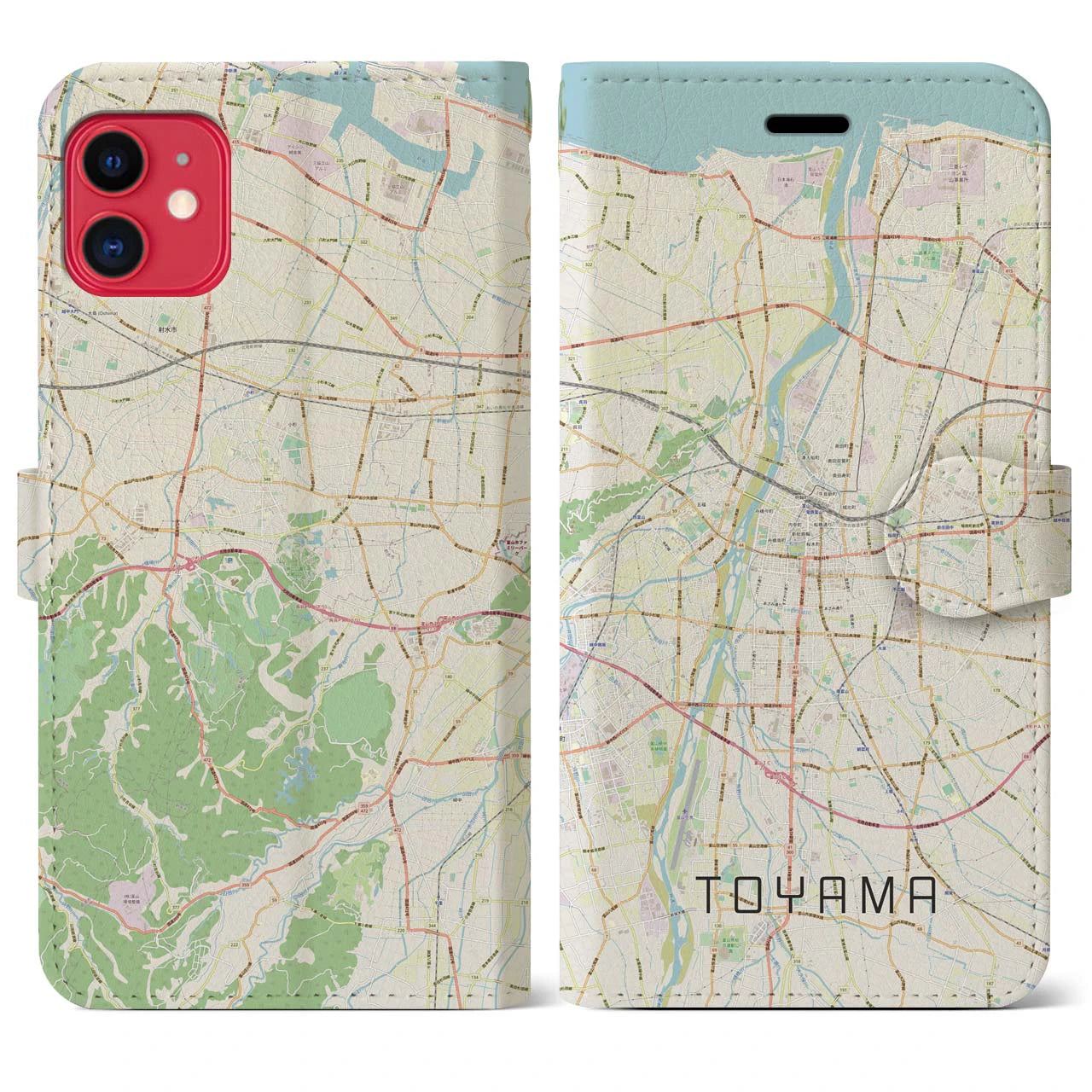 【富山】地図柄iPhoneケース（手帳両面タイプ・ナチュラル）iPhone 11 用