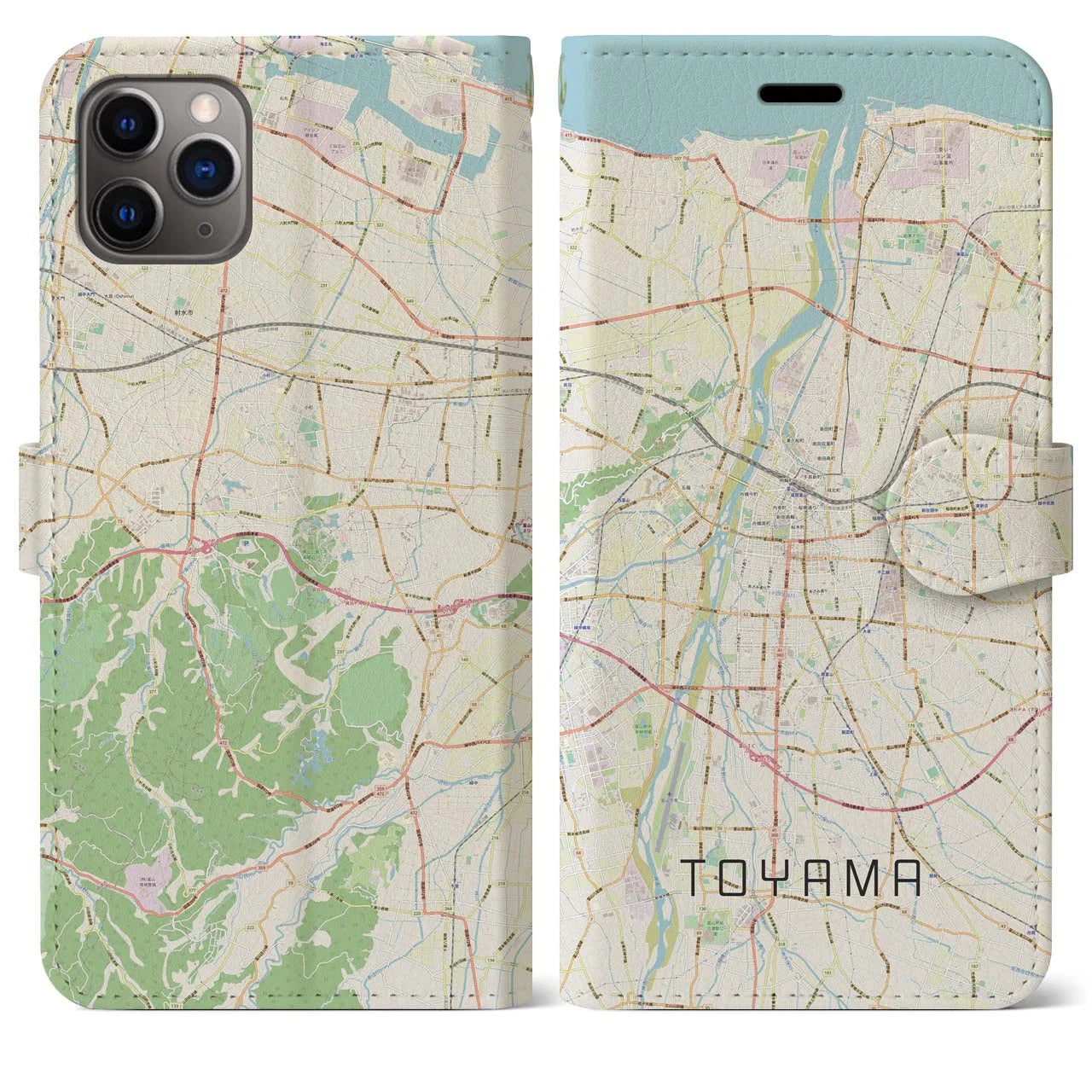 【富山】地図柄iPhoneケース（手帳両面タイプ・ナチュラル）iPhone 11 Pro Max 用