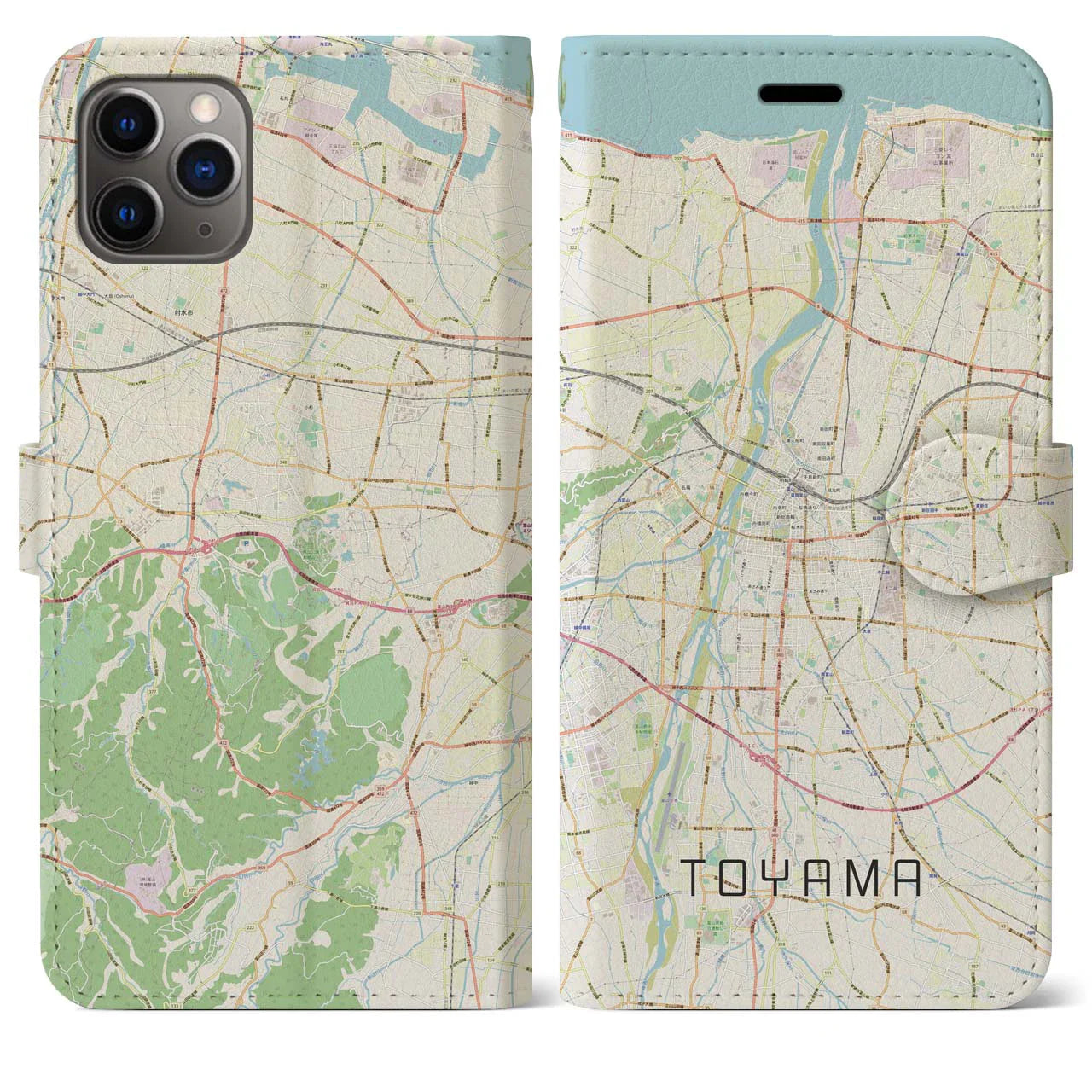 【富山（富山県）】地図柄iPhoneケース（手帳タイプ）ナチュラル・iPhone 11 Pro Max 用