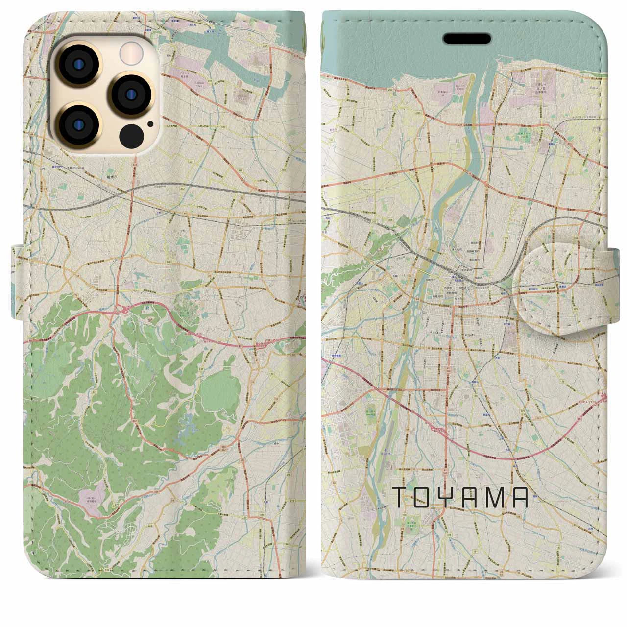 【富山】地図柄iPhoneケース（手帳両面タイプ・ナチュラル）iPhone 12 Pro Max 用