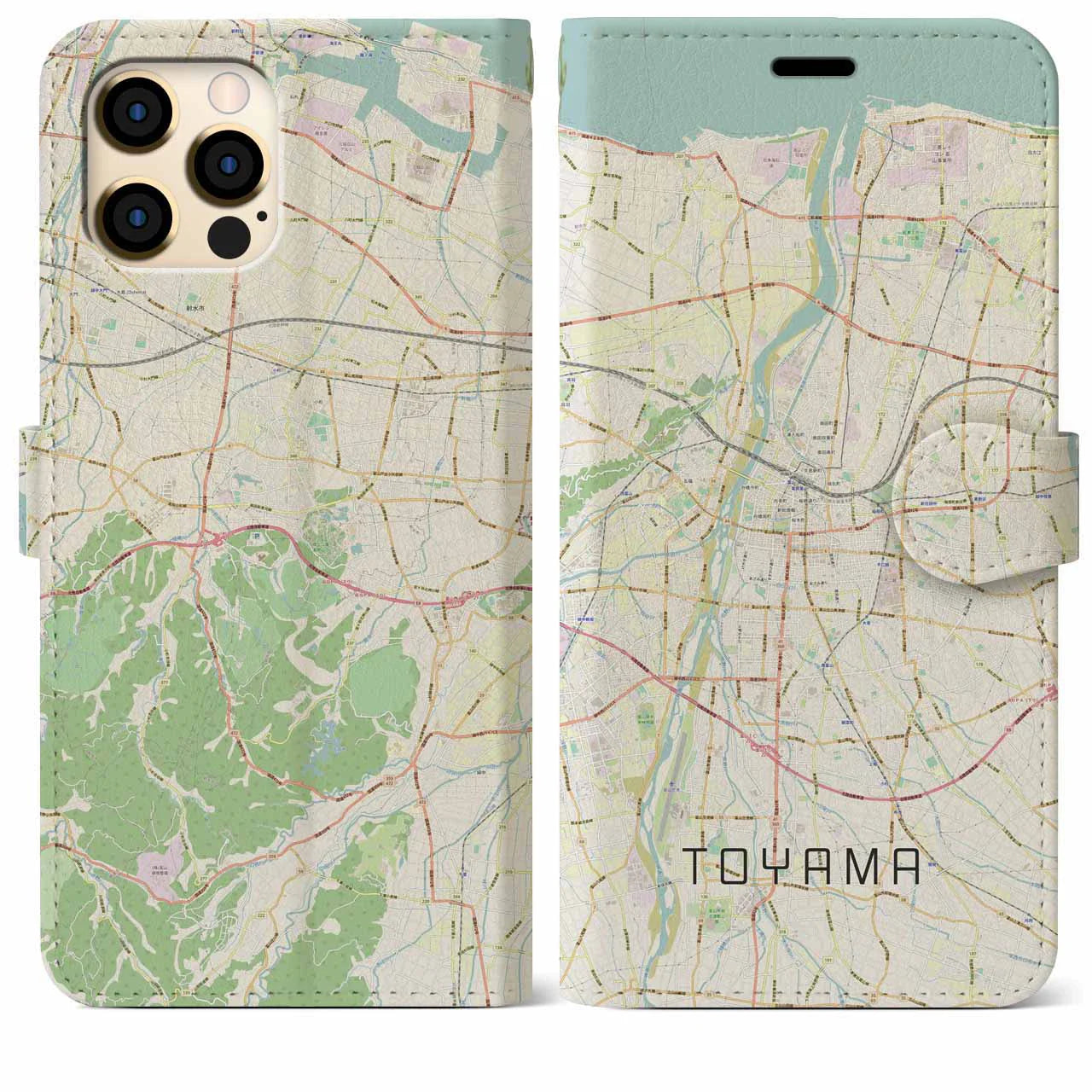 【富山（富山県）】地図柄iPhoneケース（手帳タイプ）ナチュラル・iPhone 12 Pro Max 用