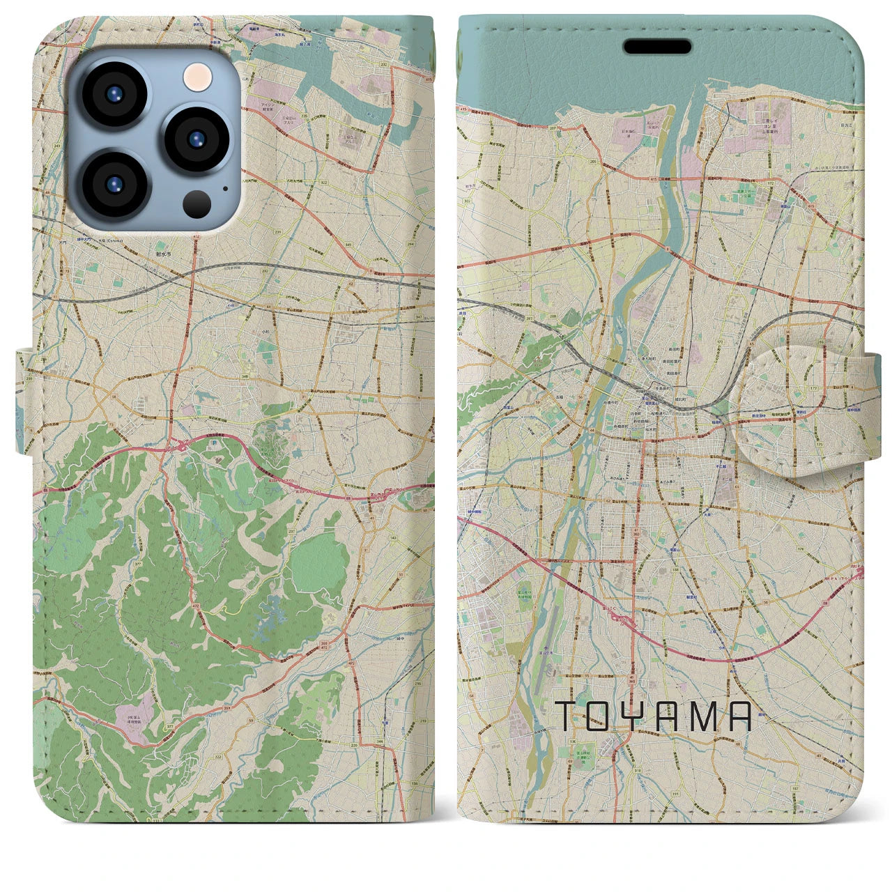【富山】地図柄iPhoneケース（手帳両面タイプ・ナチュラル）iPhone 13 Pro Max 用
