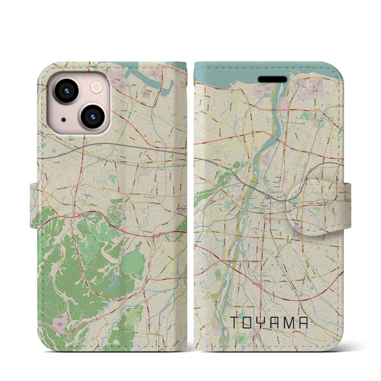 【富山（富山県）】地図柄iPhoneケース（手帳タイプ）ナチュラル・iPhone 13 mini 用