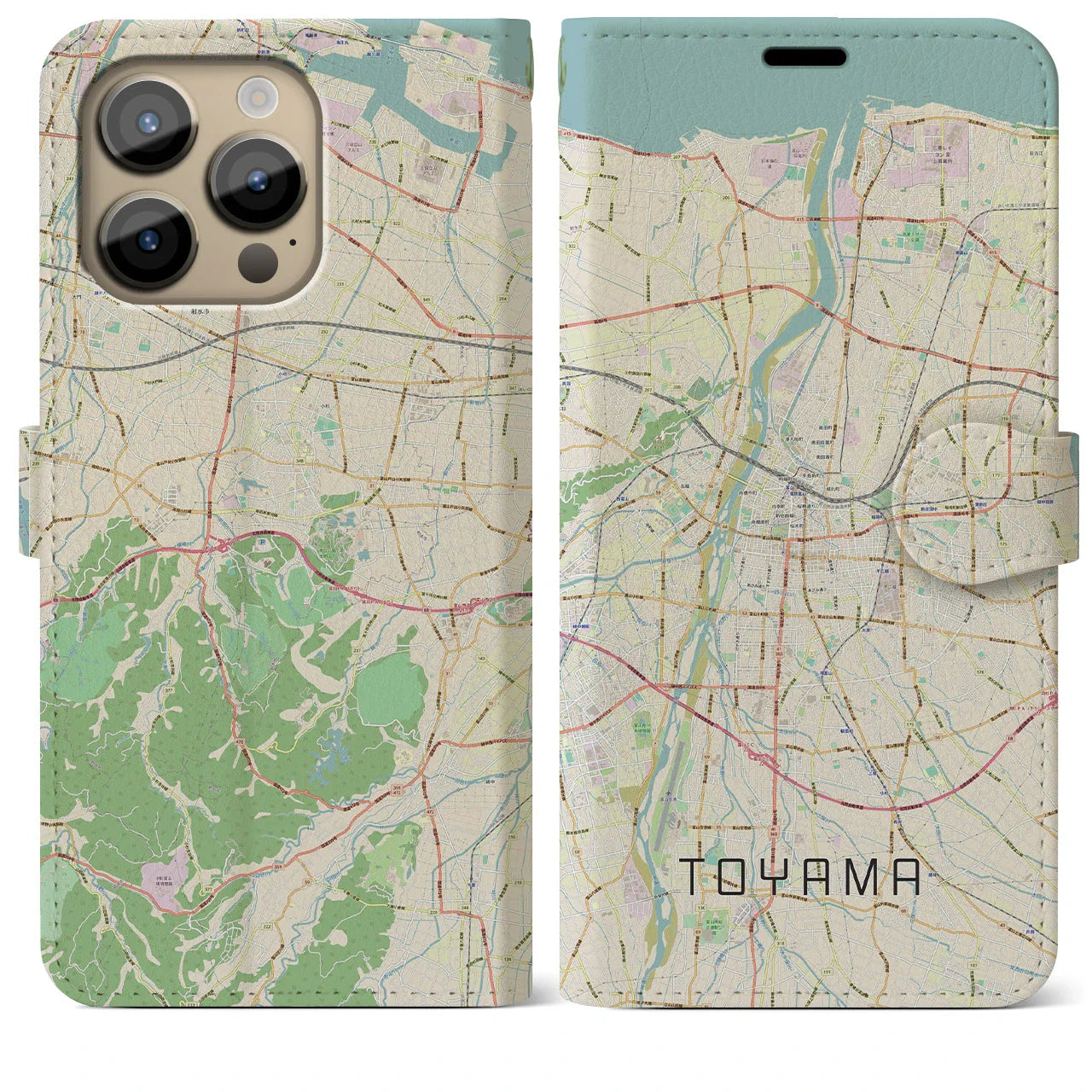 【富山（富山県）】地図柄iPhoneケース（手帳タイプ）ナチュラル・iPhone 14 Pro Max 用