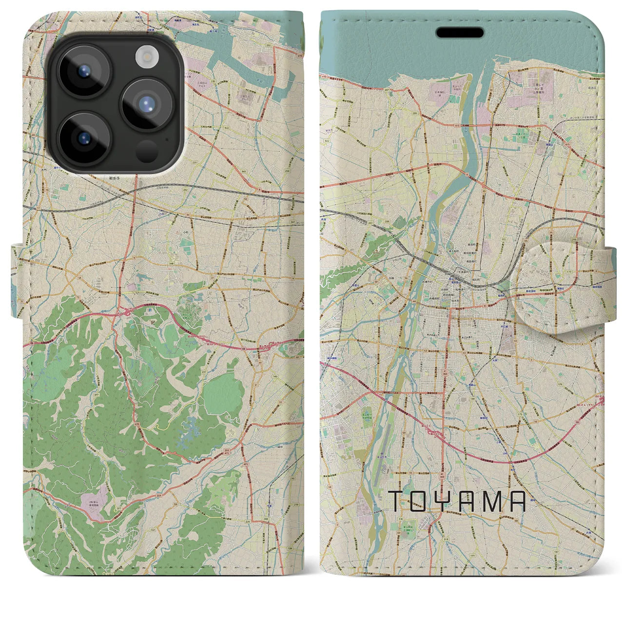 【富山（富山県）】地図柄iPhoneケース（手帳タイプ）ナチュラル・iPhone 15 Pro Max 用