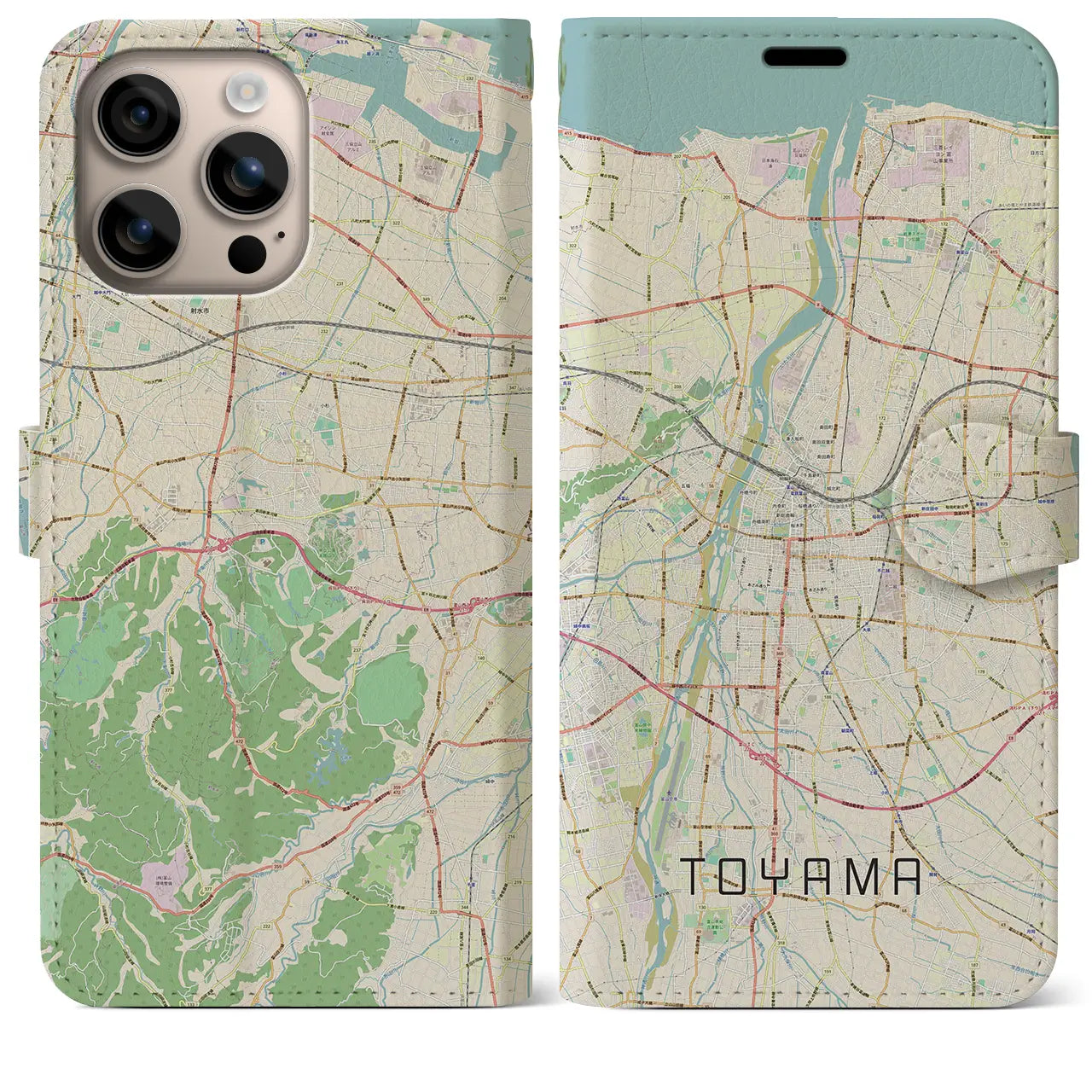 【富山（富山県）】地図柄iPhoneケース（手帳タイプ）ナチュラル・iPhone 16 Plus 用